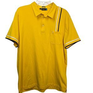 J Lindeberg Polo Shirt Yellow Mens XL Regular Fit Golf Short Sleeve Logo Stripe
